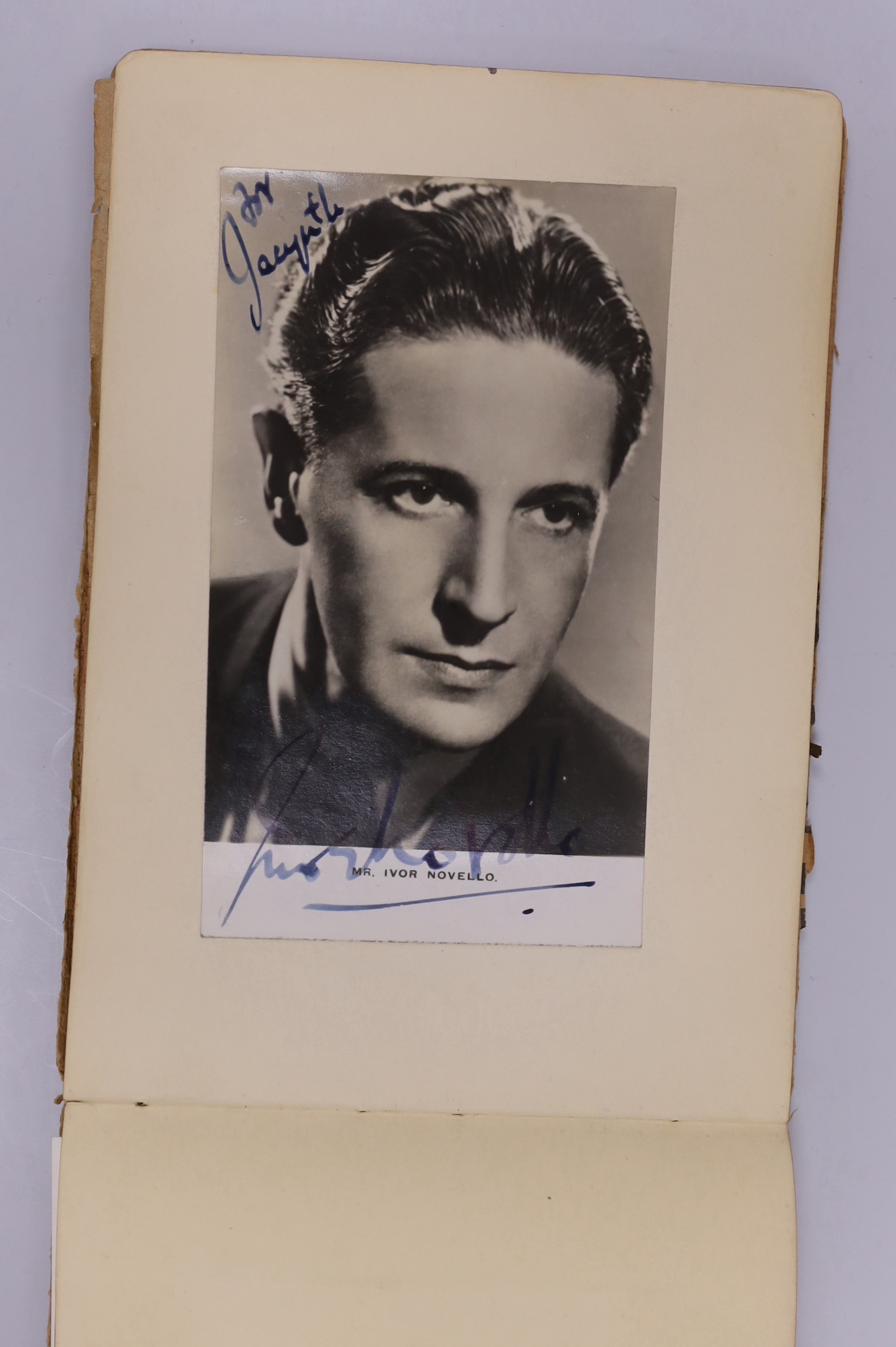 An autograph album of 1920's-30's singers and film stars including signed photos, etc. signatures include; Leslie Hatton, Ivor Novello, Margaret Rutherford, Richard Attenborough